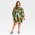 Women's Plus Size Puff Long Sleeve A-line Dress - Who What Wear Black Floral