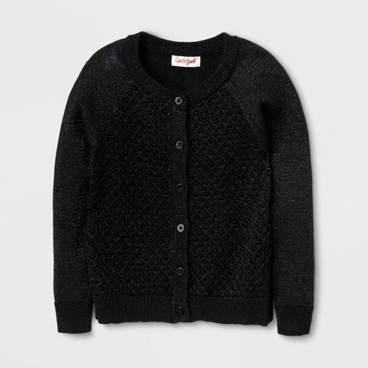 Toddler Girls' Texture Stitch Front Panel Cardigan - Cat & Jack Black
