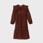 Women's Ruffle Long Sleeve Dress - A New Day Brown