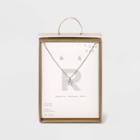 Silver Plated Cubic Zirconia Pave Initial Pendant Necklace And Earring Set - A New Day Initial R
