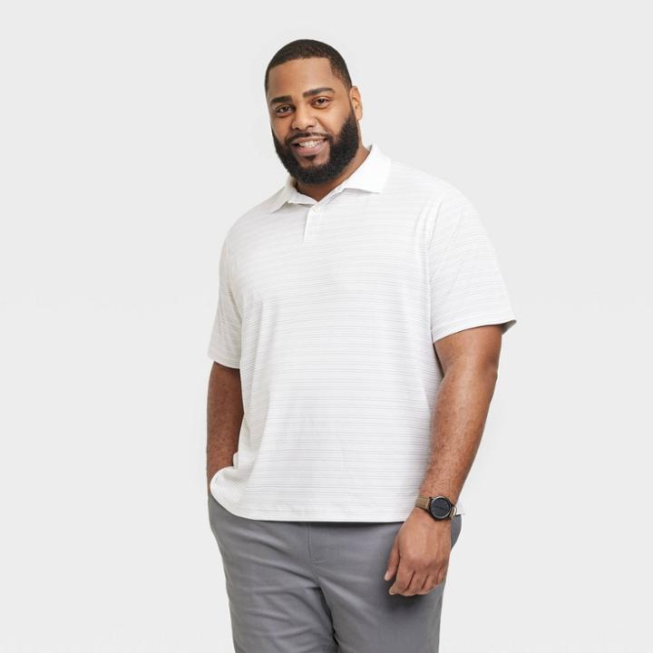 Men's Big & Tall Regular Fit Short Sleeve Performance Polo Shirt - Goodfellow & Co White/striped