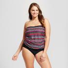 Surfside Women's Plus Size Striped Blouson Tankini - Red 2x,