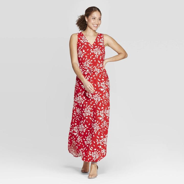 Women's Floral Print Sleeveless V-neck Maxi Dress - A New Day Red