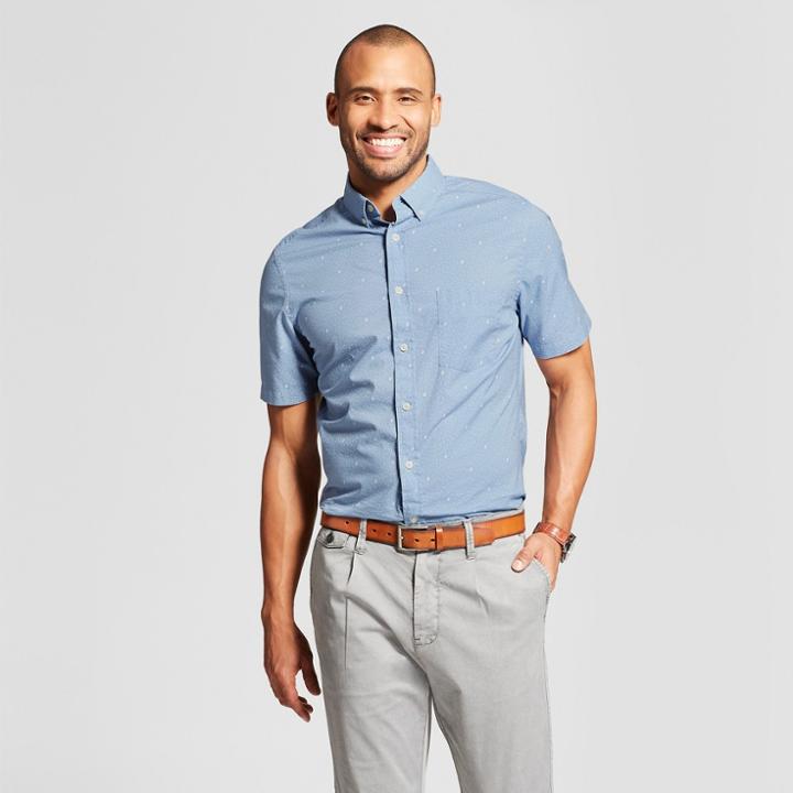Men's Floral Print Slim Fit Short Sleeve Button-down Shirt - Goodfellow & Co Blue Prelude