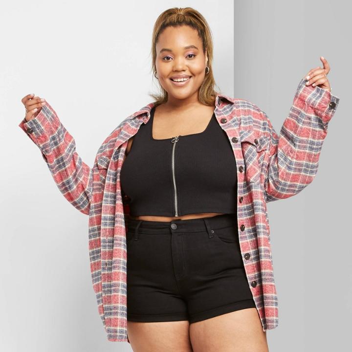 Women's Plus Size High-rise Rolled Cuff Jean Shorts - Wild Fable Black