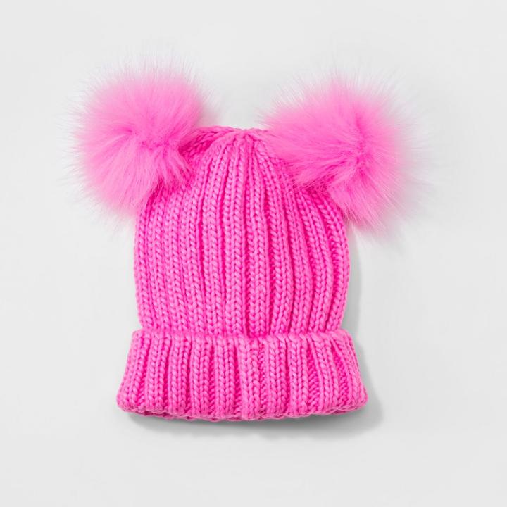 Girls' Iceland Faux Fur Pom Beanie - Cat & Jack Green