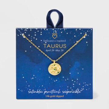 Beloved + Inspired 14k Gold Dipped 'taurus' Disc With Stones Pendant Necklace - Gold
