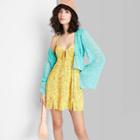 Women's Sleeveless Tie-front Fit & Flare Woven Dress - Wild Fable Vibrant Yellow Floral