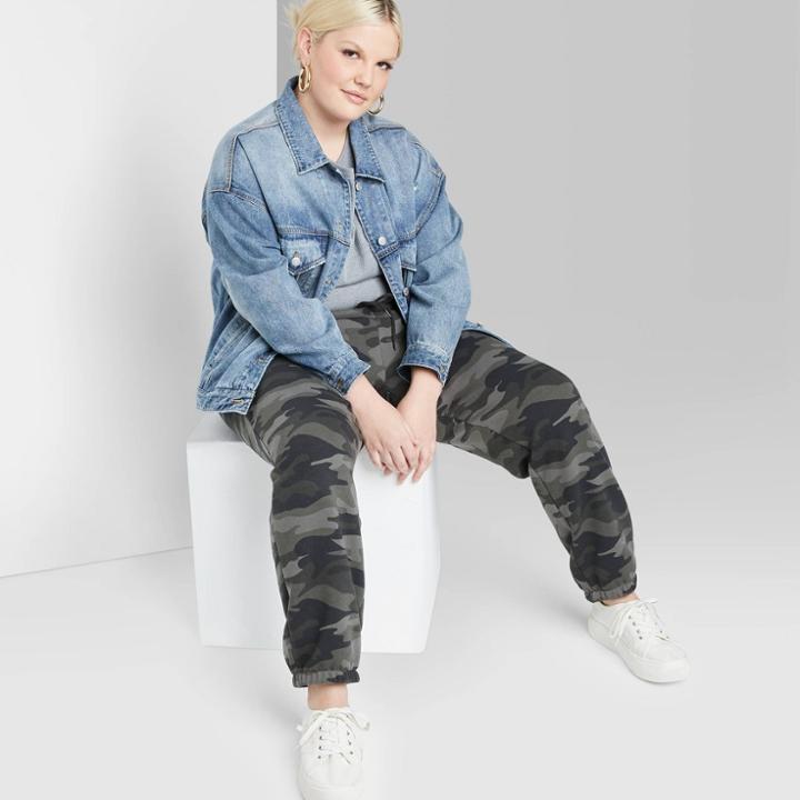 Women's Plus Size Camo Print High-rise Sweatpants - Wild Fable Olive 2x, Women's, Size: