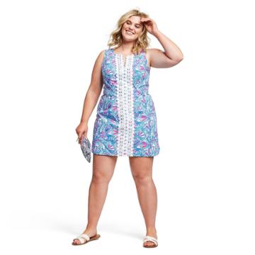 Women's Plus Size My Fans Sleeveless Split Neck Shift Mini Dress - Lilly Pulitzer For Target Blue/pink