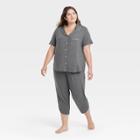 Women's Plus Size Beautifully Soft Notch Collar Cropped Pajama Set - Stars Above Heathered Gray
