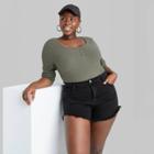 Women's Plus Size High-rise Frayed Hem Jean Shorts - Wild Fable Black