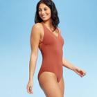 Women's Macrame Strappy Back One Piece Swimsuit - Sunn Lab Swim Crip Red