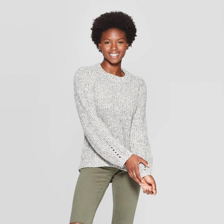 Women's Chunky Long Sleeve Crewneck Pullover Sweater - Universal Thread Gray