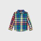Toddler Boys' Long Sleeve Woven Plaid Button-down Shirt - Cat & Jack Blue