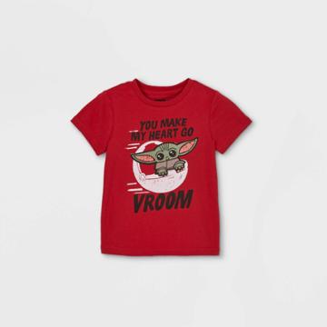 Toddler Boys' Star Wars Baby Yoda 'vroom' Valentine's Day Short Sleeve Graphic T-shirt - Red