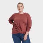 Women's Plus Size Twist-front Sweatshirt - Knox Rose Coral
