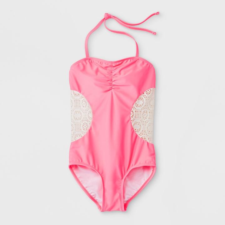 Target Malibu Dream Girl Girls' Effervescent Crochet One Piece Swim Suit - Pink