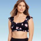 Women's Slimming Control Cap Sleeve Bikini Top - Beach Betty By Miracle Brands Black Floral