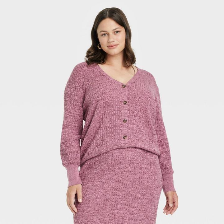 Women's Plus Size Ribbed Cardigan - Ava & Viv