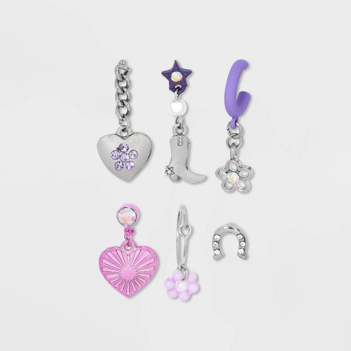 Western Charmed Drop Earring Set 6pc - Wild Fable , Grey/nickel/pink