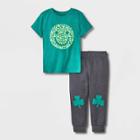 Toddler Boys' 2pc Clover Smiley Short Sleeve Knit T-shirt And Fleece Jogger Set - Cat & Jack Green
