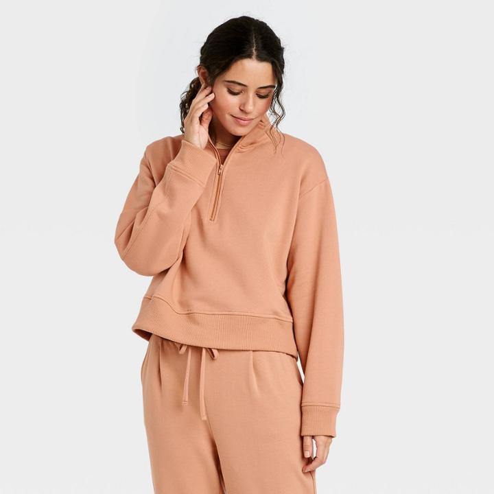 Women's Quarter Zip Sweatshirt - A New Day Blush Pink