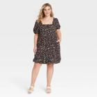 Women's Plus Size Puff Short Sleeve Dress - Who What Wear Cream Leopard Print 1x, Ivory