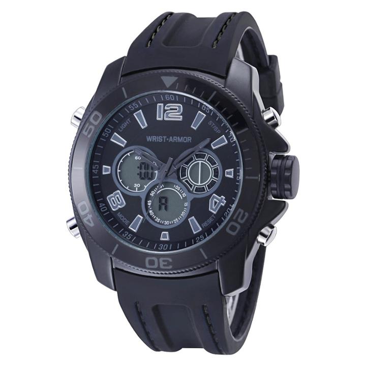 Men's Wrist Armor C29 Multifunction Watch, Stealth Dial, Black Rubber