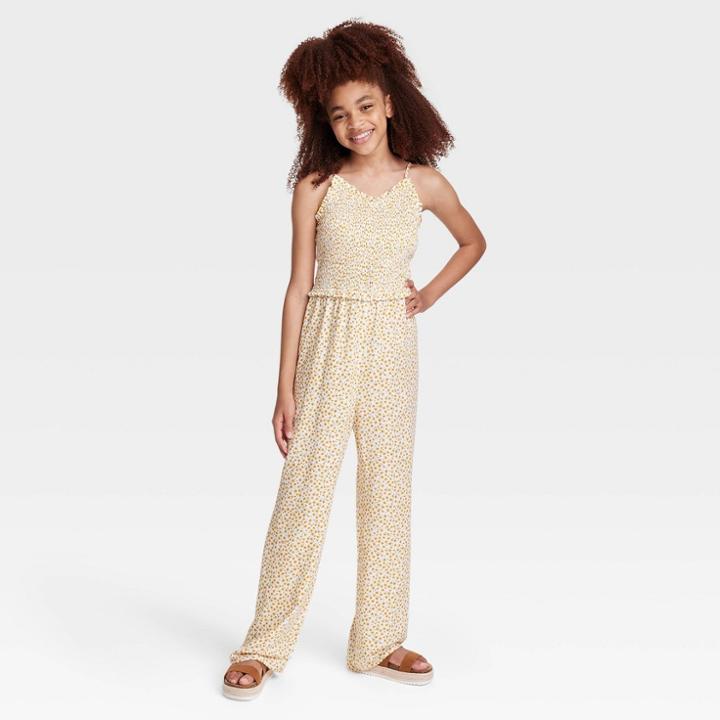 Girls' Smocked Jumpsuit - Art Class Cream Floral Xl, Ivory Floral