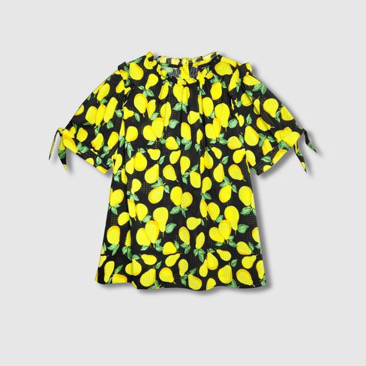 Women's Printed Short Sleeve Ruffle Blouse - Who What Wear Yellow