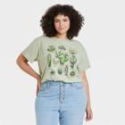 Fifth Sun Women's Plus Size Cactus Grid Short Sleeve Graphic T-shirt - Green