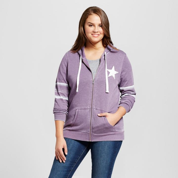 Women's Plus Size Star Zip Graphic Hoodie - Grayson Threads (juniors') Violet