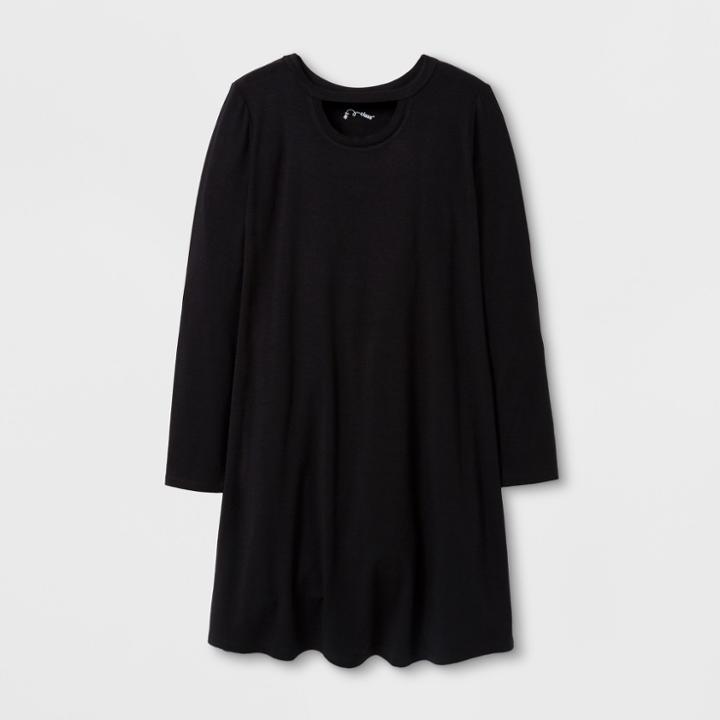 Girls' Long Sleeve Open Neck Dress - Art Class Black Xs,