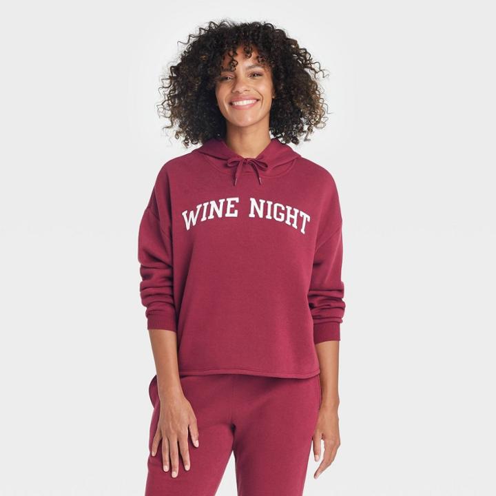 Modern Lux Women's Wine Night Hooded Graphic Sweatshirt - Wine