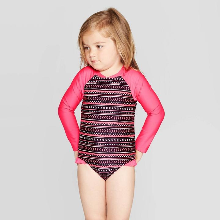 Toddler Girls' 1pc Raglan Rash Guard Set - Cat & Jack Black