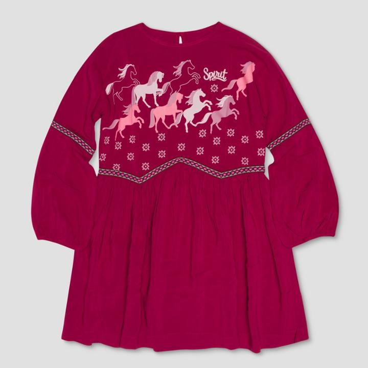 Girls' Spirit Riding Free Long Sleeve Dress - Burgundy