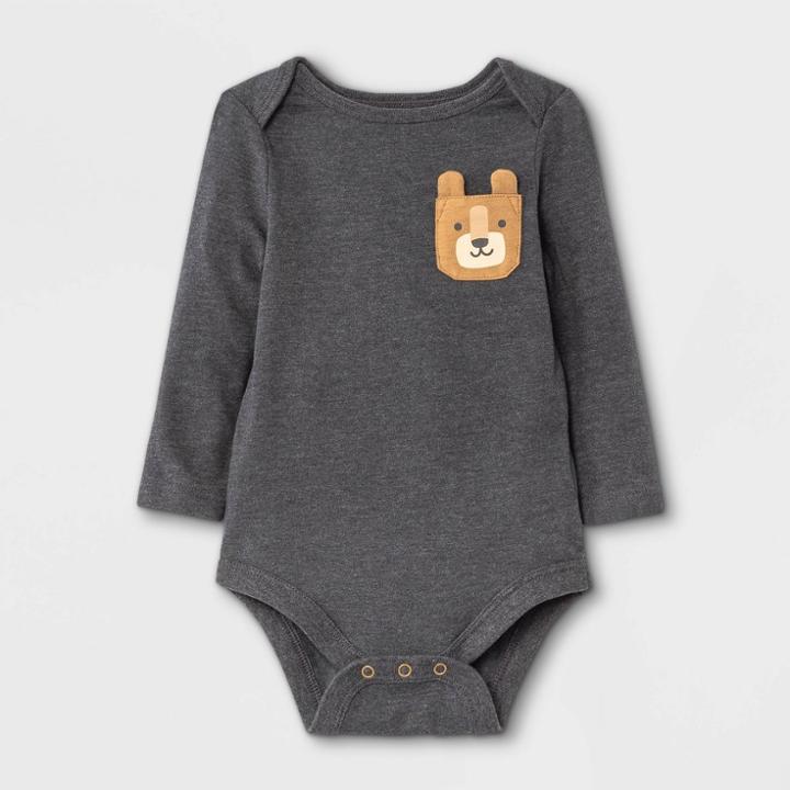 Baby Boys' Animal Long Sleeve Bodysuit With Pocket - Cat & Jack Charcoal Gray Newborn