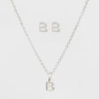 Sterling Silver Initial B Earrings And Necklace Set - A New Day Silver, Girl's,