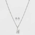 Silver Plated Cubic Zirconia 'm' Initial Earring And Pendant Necklace Set - A New Day