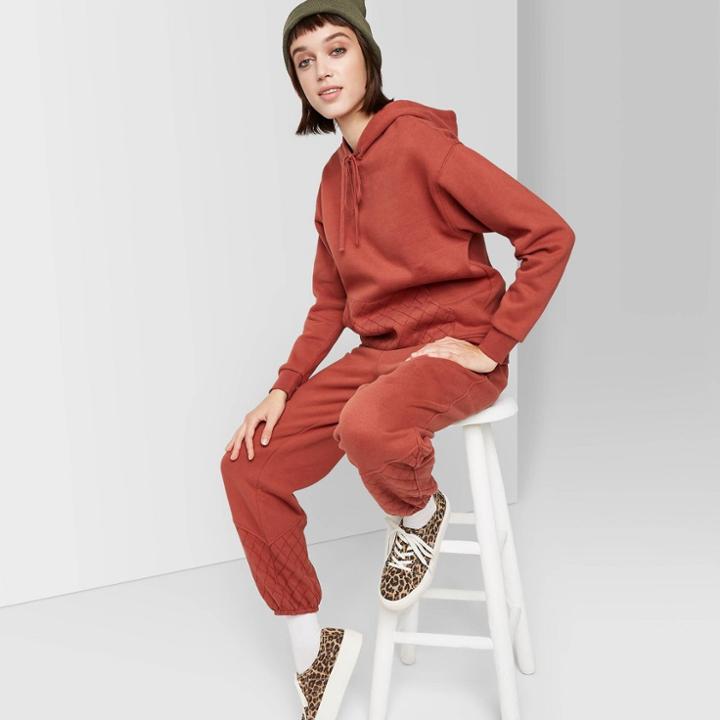 Women's Long Sleeve Hooded Quilted Sweatshirt - Wild Fable Rust Xs, Women's, Red