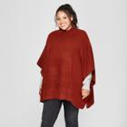 Women's Plus Size Rib Mix Poncho Sweater - Universal Thread Rust (red)