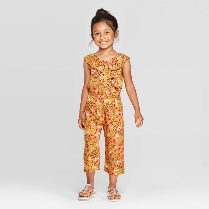 Toddler Girls' Floral Jumpsuit - Art Class Gold