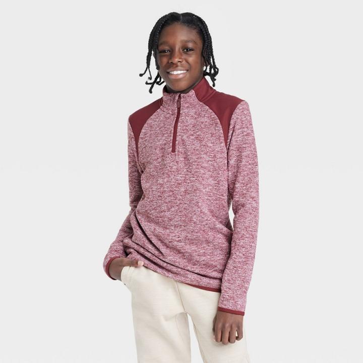 Boys' Fleece 1/4 Zip Pullover - All In Motion Heathered Red