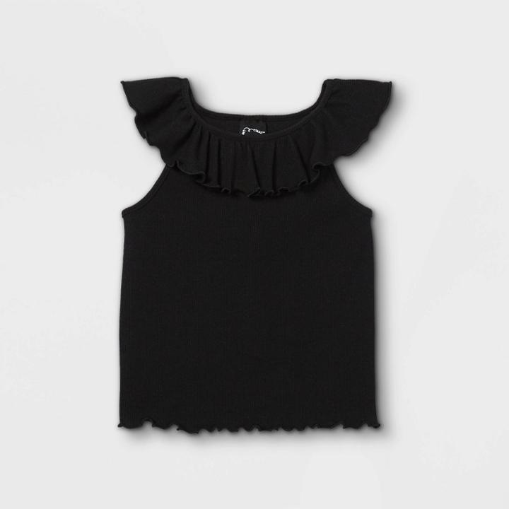 Toddler Girls' Rib Ruffle Tank Top - Art Class Black