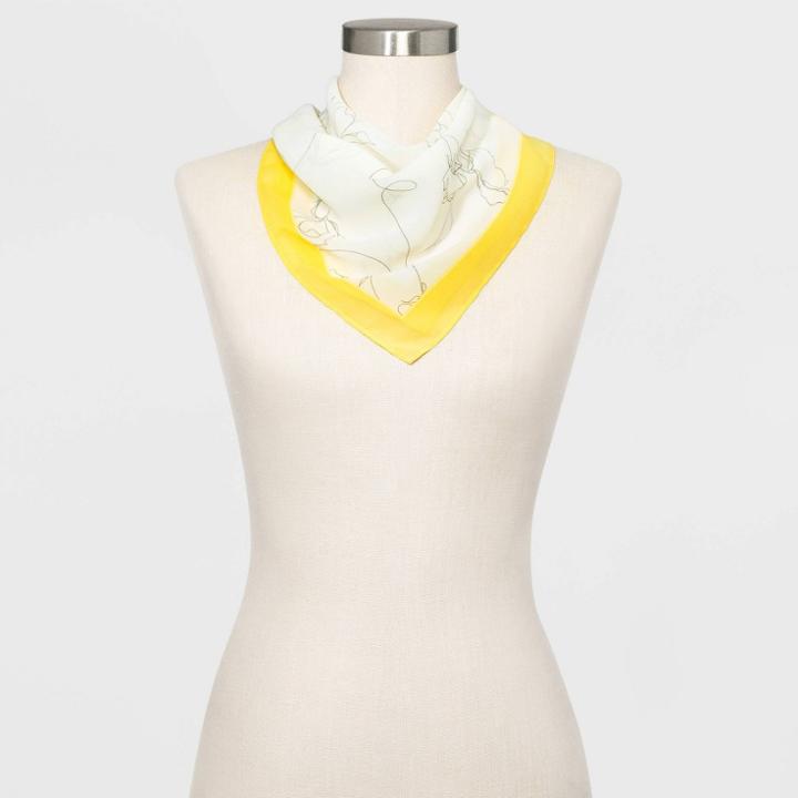 Women's Neckerchief Floral Print Scarf - A New Day Yellow, Women's,