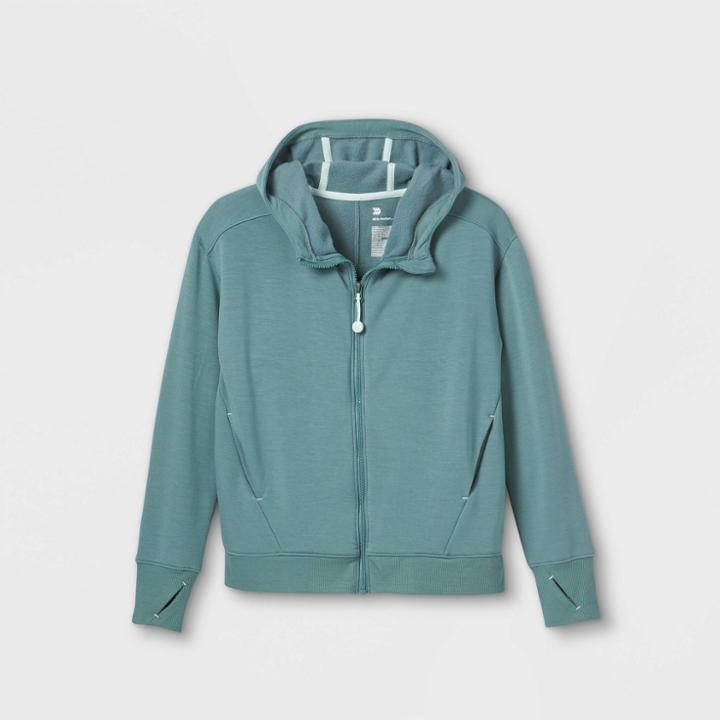 Girls' Cozy Soft Fleece Full Zip Hooded Sweatshirt - All In Motion Green