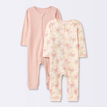 Baby Girls' 2pk Prairie Floral Pajama Romper Set - Cloud Island Pink Newborn
