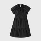Women's Short Sleeve Poplin Babydoll Dress - A New Day Black