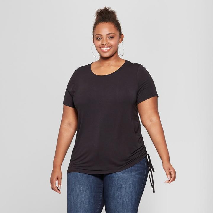 Women's Plus Size Side Ruched Short Sleeve T-shirt - Ava & Viv Black